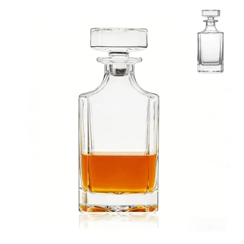 

750ml Large Capacity Whiskey Decanter with Airtight Clear Glass Lid, Made of Lead-Free Glass - For Whiskey, Brandy, Wine, and Vodka (A)