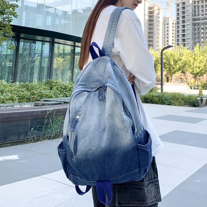 Gradient Retro Rucksack Große Kapazität Schüler Schultasche Jeans Rucksack