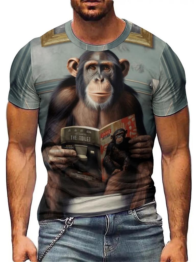 Lustiges Affen-Grafik-T-Shirt für Herren Kleidung 3D Cartoon Gorilla Orang-Utan Bedrucktes T-Shirt Unisex Kurzarm Unisex Oberteile T-Shirts