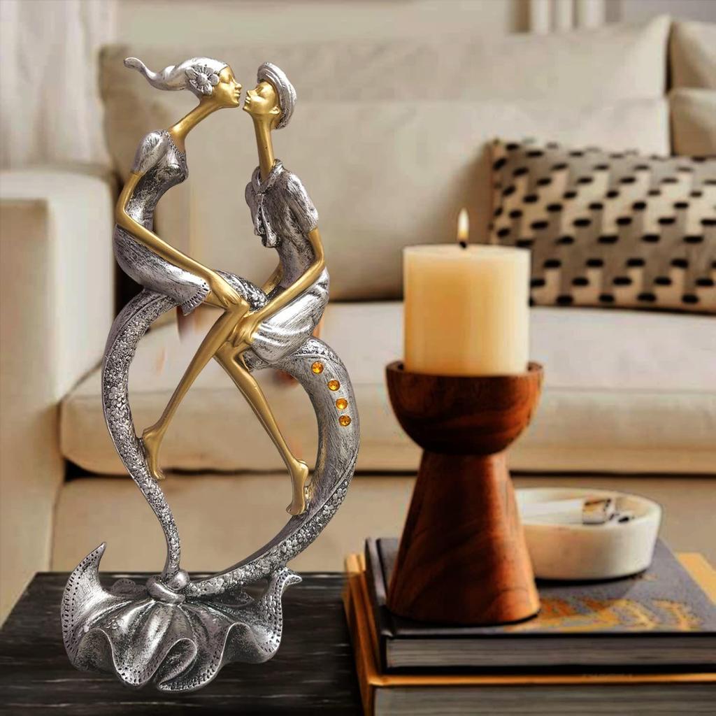 Resin Passionate Lover Kissing Couple Figurine | Beautiful Home Decor (Pack of 1, Silver & Gold)