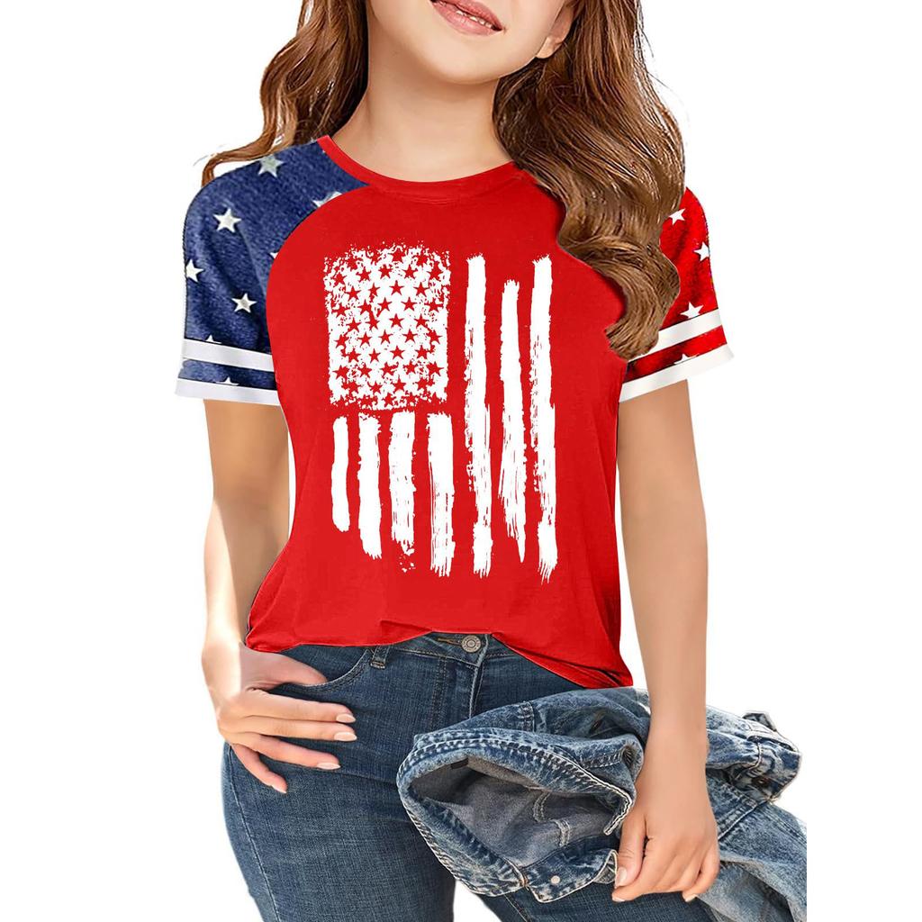 Children's Independence Day Printed Round Neck Short Sleeved Casual T-shirt