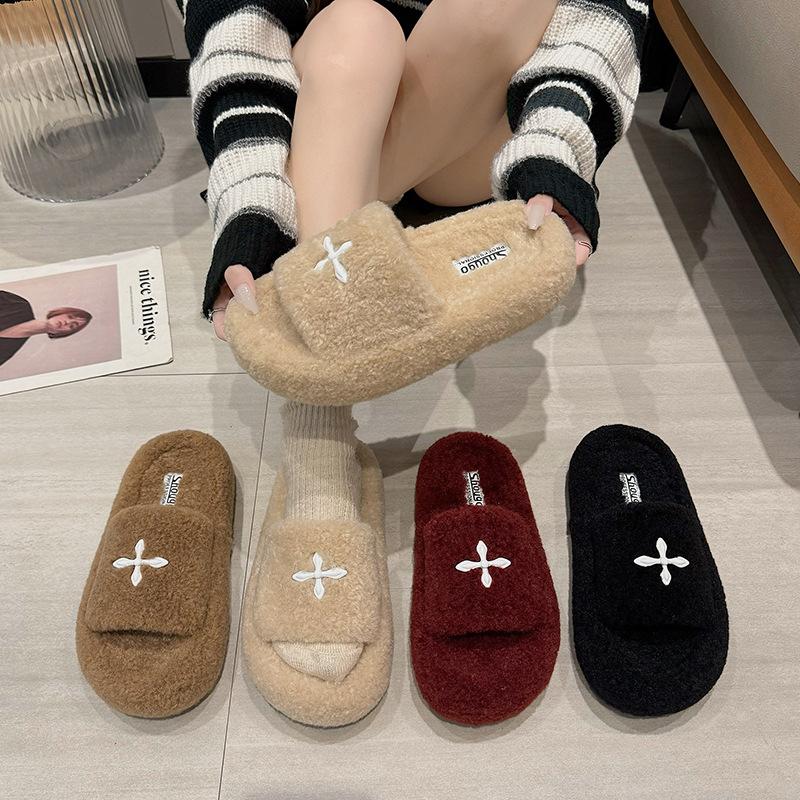 Retro soft fluffy fluffy slippers female 2025 autumn and winter new bag head drag fairy lazy cotton drag a pedal