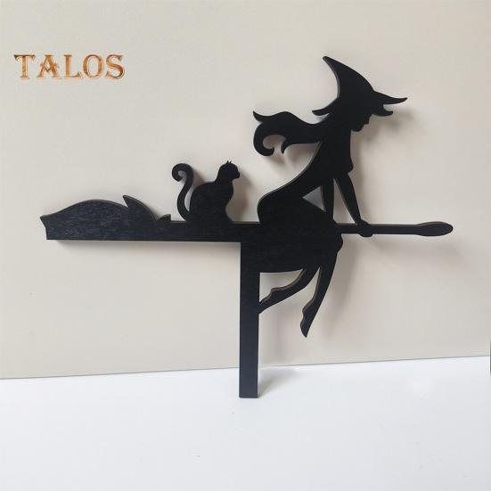 1/3Pcs Halloween Door Frame Decoration Wooden Black Broom Witch Skeleton Pumpkin Silhouette Door Corner Sign Front Door Edge Topper Sitter Ornament