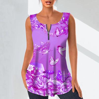 Damenmode mit V-Ausschnitt, lässige Oberteile, T-Shirt, Damen, 3D-Fliegenschmetterlingsdruck, Weste, Übergröße, ärmellose Bluse, Tanktops