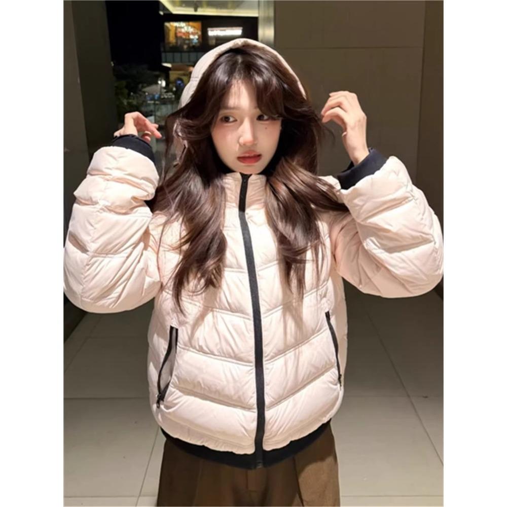 Unique hooded ribs contrasting color cotton clothes women's autumn and winter new loose warm versatile cotton-padded clothes jacket top