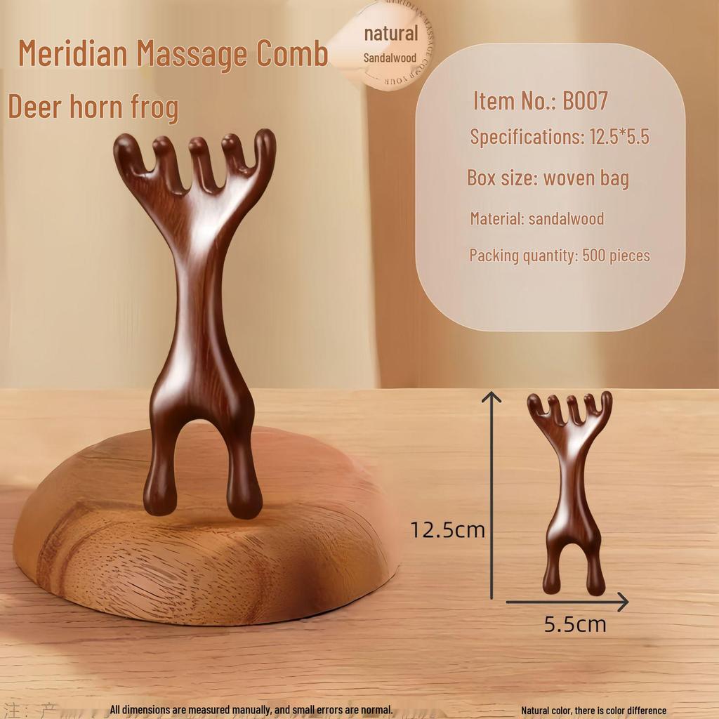 Sandalwood Five-Tooth Scalp & Gua Sha Massage Comb for Neck, Shoulder & Meridian Relief