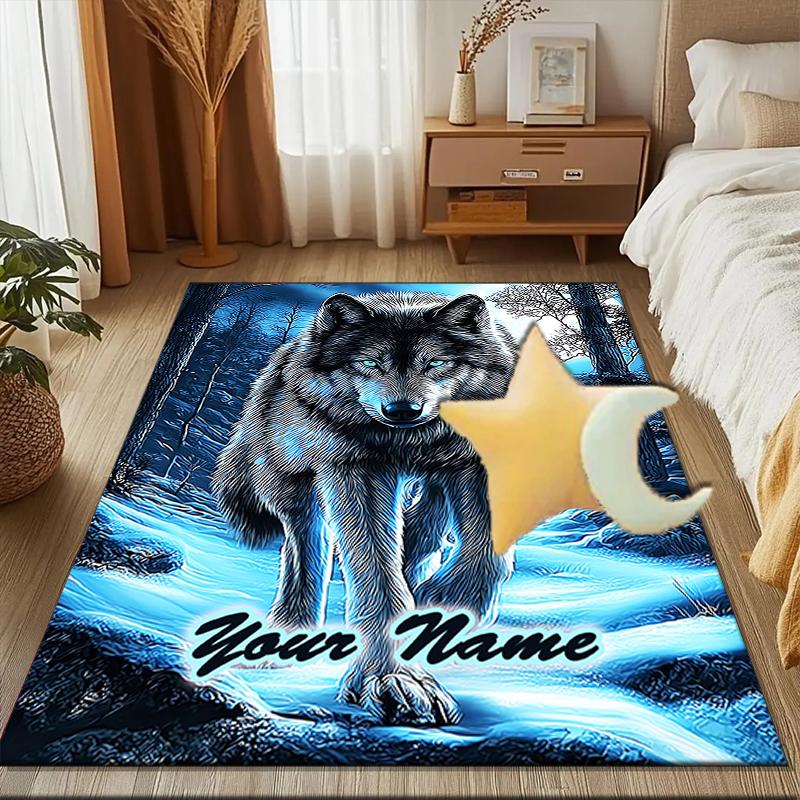 1PC Custom Name Wolf Winter Forest Theme Floor Mat Ideal for Living Room, Game Rooms, Office, Bedroom,Floor Mat Playful Design
