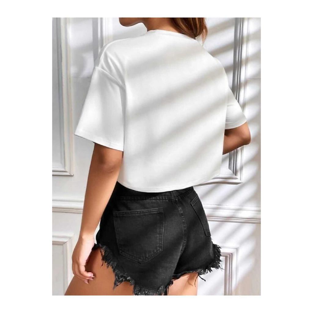 Crop Crew Neck Knitted T-shirt