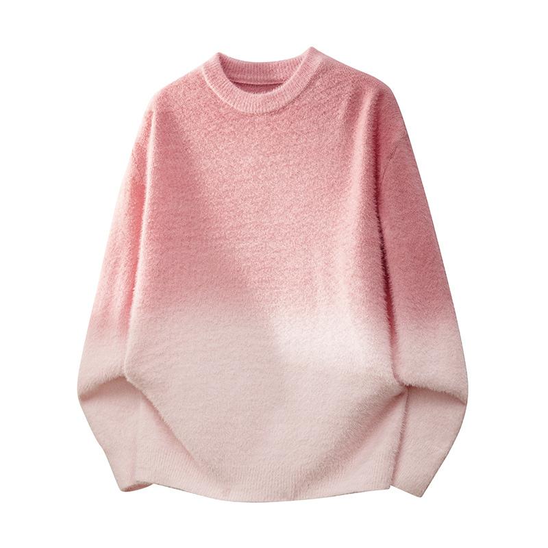 Solid Color Long-sleeved Sweater Pullover Round Neck Fashionable Gradient Casual Top