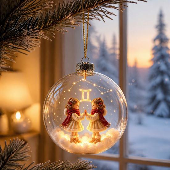 Sturdy Acrylic Holiday Ornaments Zodiac Christmas Ornament Twelve Sign Hanging Decoration 2D Collectible Horoscope Pendant for Xmas Tree,