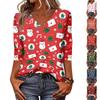 Women's Casual V-Neck Christmas Print Tunic -Quarter Sleeve Holiday Blouse