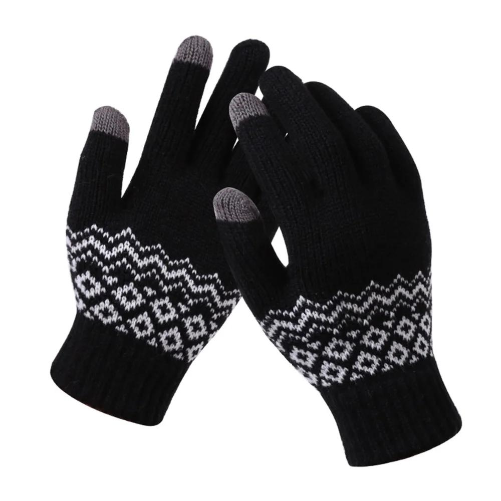 Winter Touch Screen Gloves Women Men Warm Stretch Knit Mittens Imitation Wool Full Finger Guantes Female Crochet Thicken