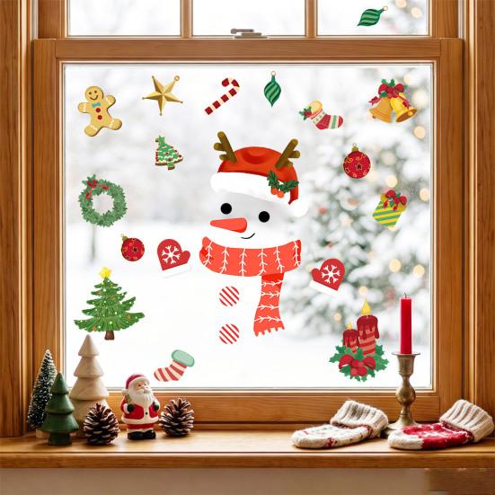Removable Party Decals Christmas Window Clings, Cartoon Antlers Snowman Wall Stickers, Waterproof PVC Stickers Decorative for Home Glass Windows