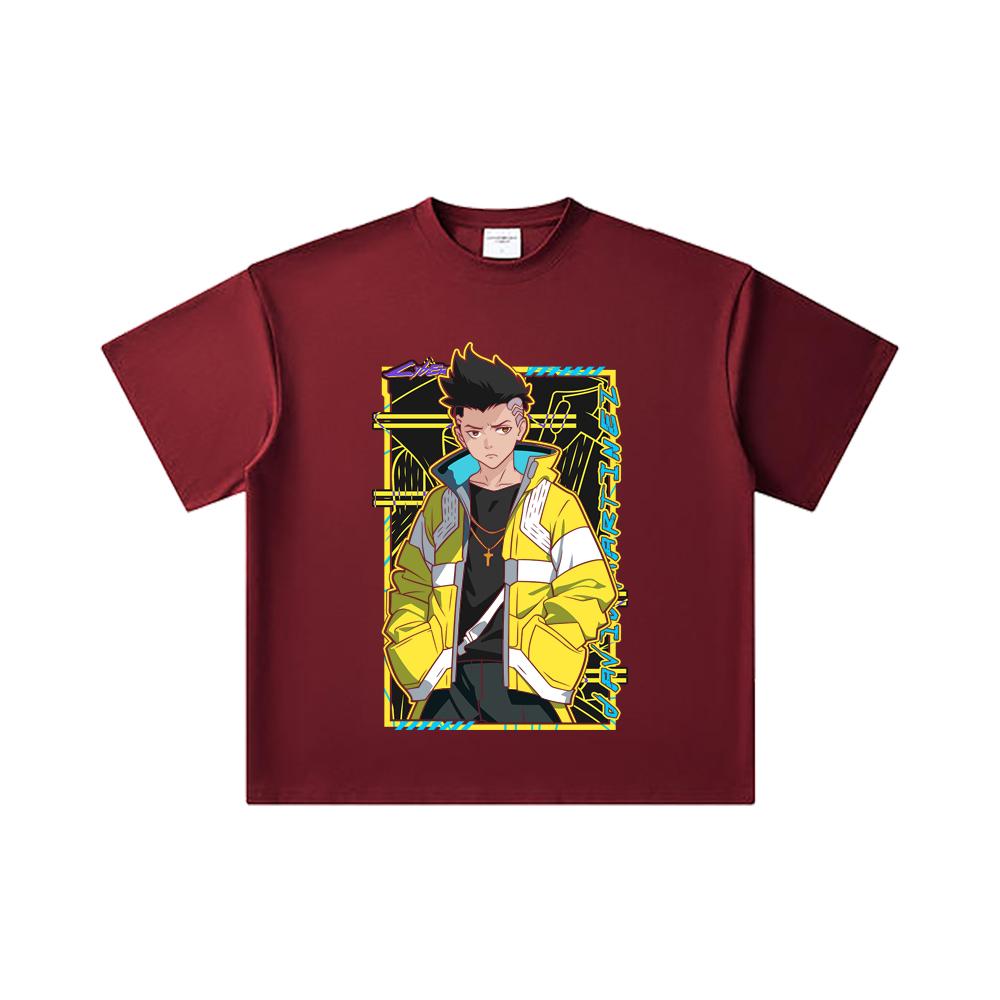 

260 GSM Double Yarn 32 Count 100% Cotton Cyberpunk Edgerunners V7 David Print Unisex Heavy Cotton T Shirt 2XL вина червоного кольору
