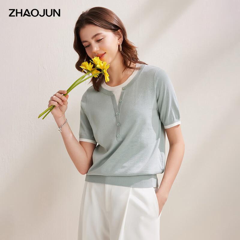 Women s Silk Blend Faux Two-Piece Knit T-Shirt L