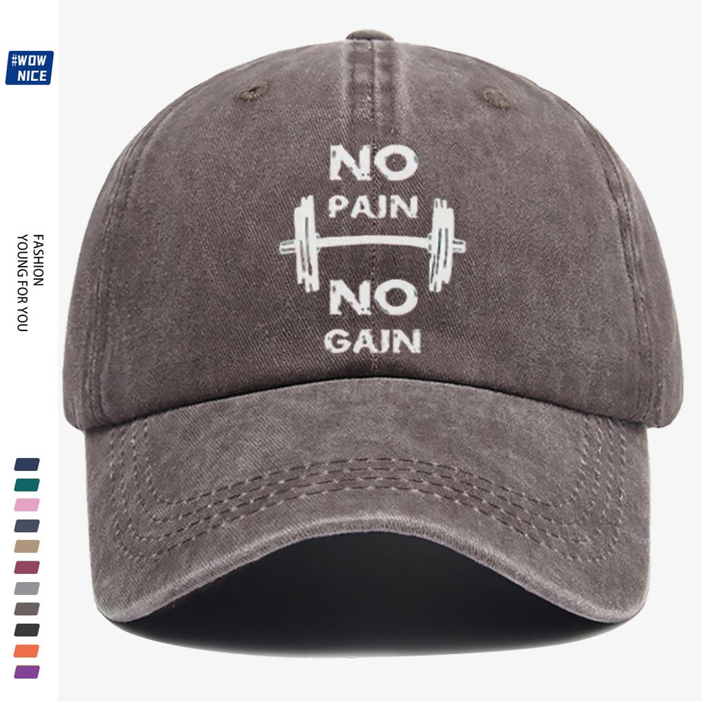 pc NO NO GAIN Dumbbell Print Baseball Cap Personalized Trendy Design Unisex Adjustable Fitness Enthusiast Training Cap Sp
