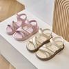 Kids Summer Sandals 2024 New Girls Versatile Beach Shoes for Vacation Soft Sole Open Toe Solid Color Princess Shoes for Toddlers