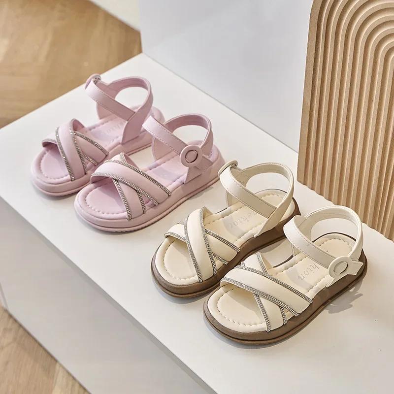 Kids Summer Sandals 2024 New Girls Versatile Beach Shoes for Vacation Soft Sole Open Toe Solid Color Princess Shoes for Toddlers