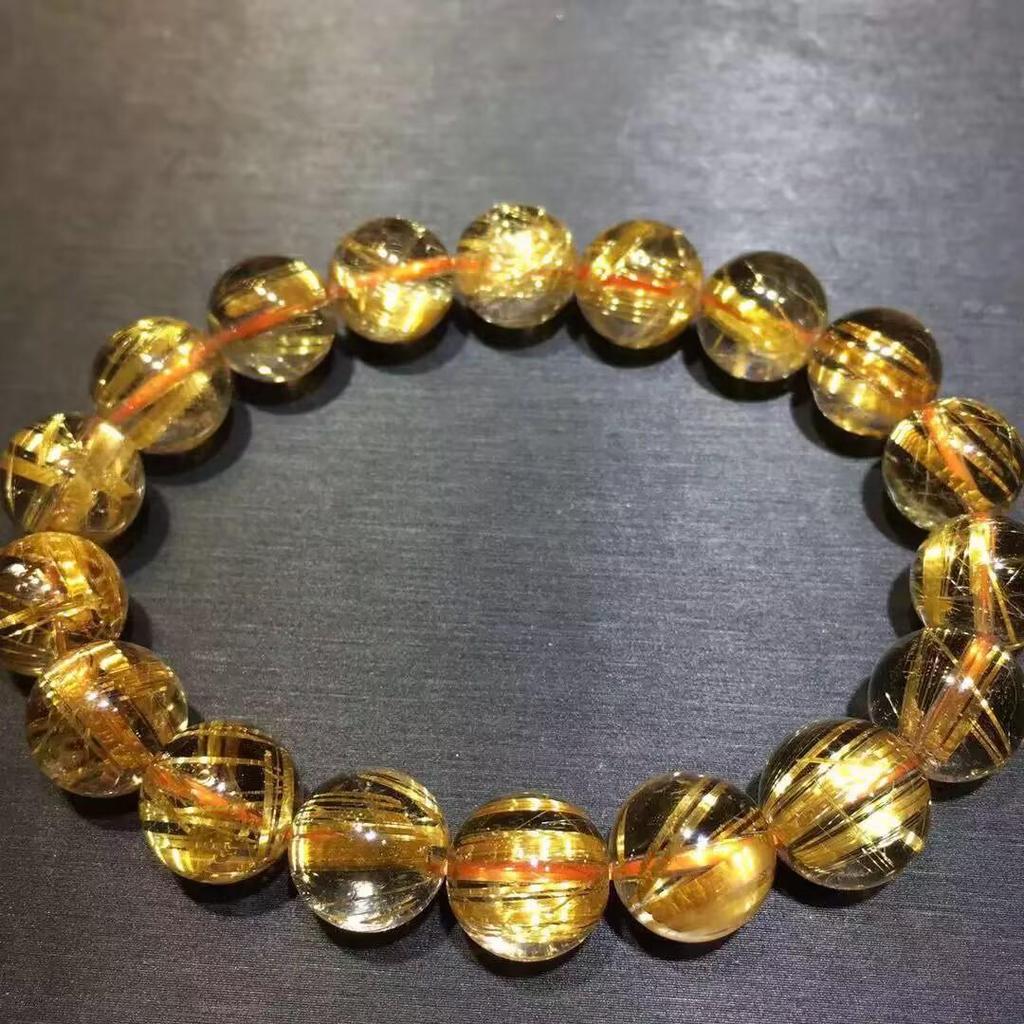 Pulsera de Cuarzo Rutilado Dorado Natural para Parejas - Cuentas que Cambian la Suerte en Citrino Amarillo para Hombres y Mujeres
