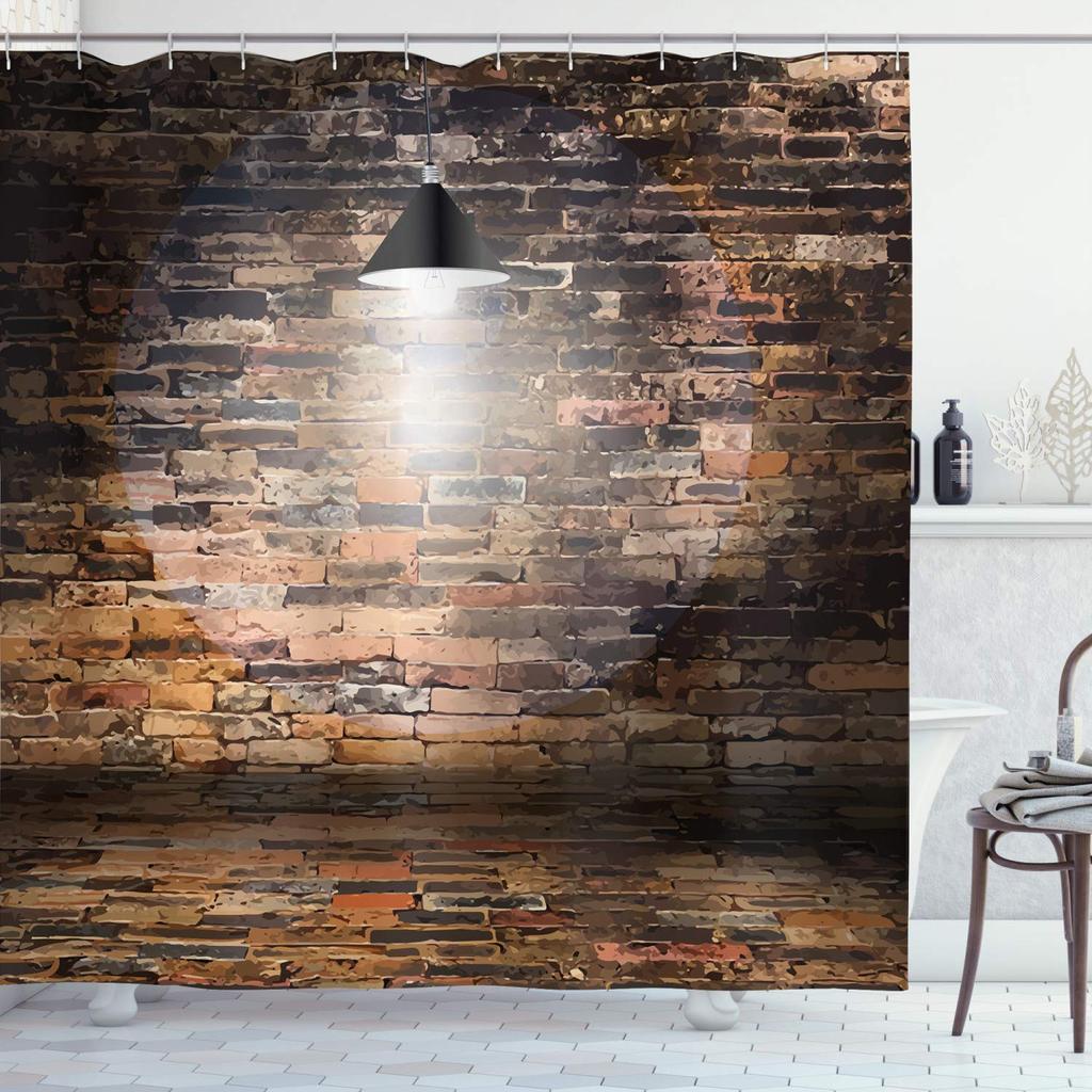 Stone Brick Wall Shower Curtain,Ivy Green Leaves Climbing On Rustic Marble Rocks Stone Wall Fabric Bathroom Shower Curtains