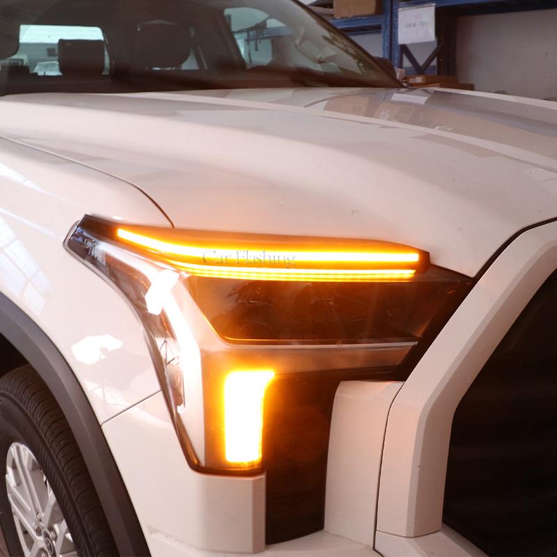 LED DRL Headlight Eyebrow Daytime Running Light For Toyota Tundra Sequoia   With dynamic Yellow Turn Signa Fog lamp