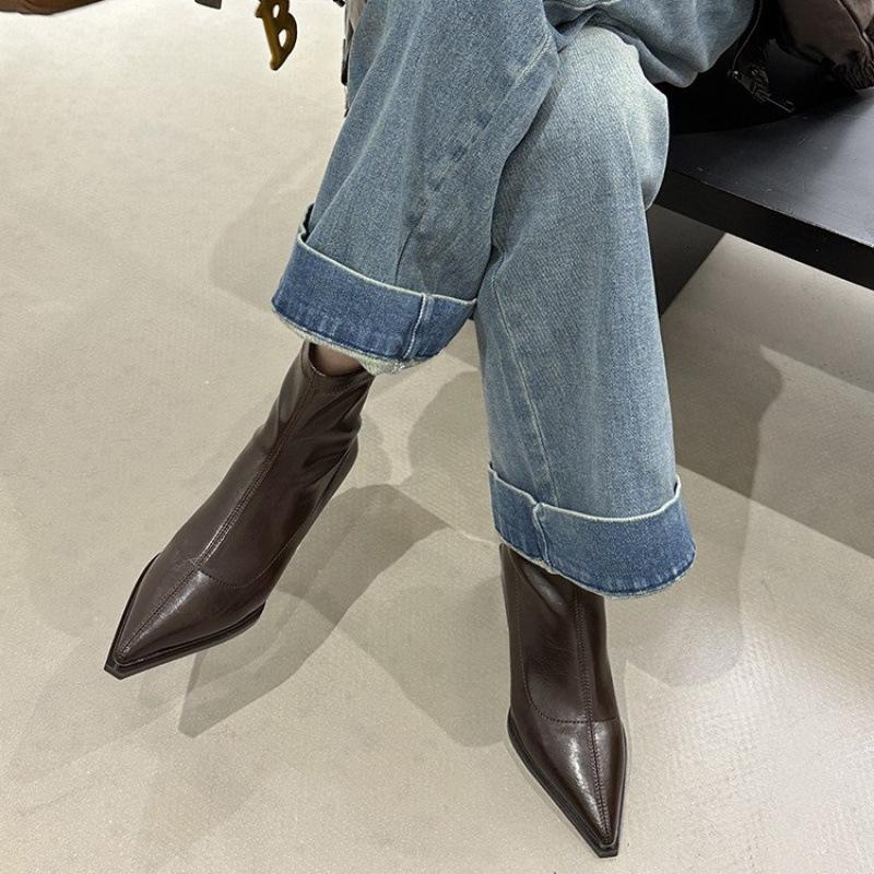 Pointed short boots women's 2025 autumn and winter new women's boots thick heel boots short boots thin boots Martin boots knight boots