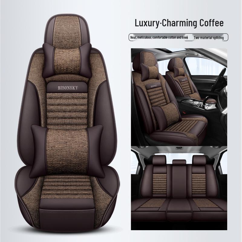 Hyundai Car Seat Cushion Cover for Reina, Elantra, Avante, Verna, Accent - Linen, Fits Five-Seat Models