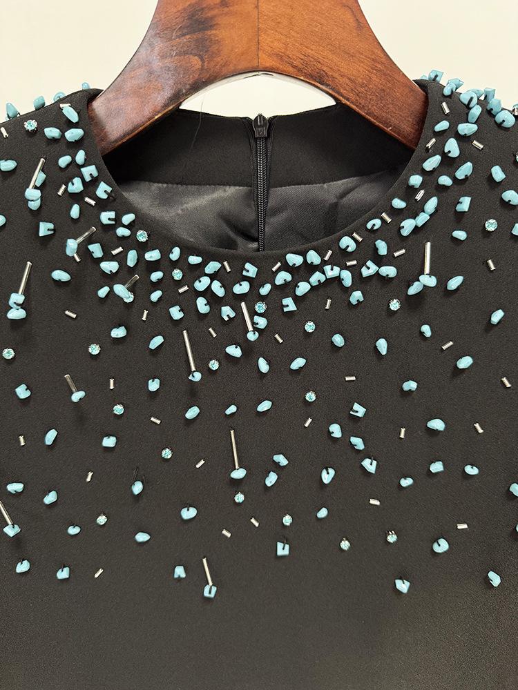 2026 Europäisches & Amerikanisches Designer-Abendkleid mit schweren Perlenverzierungen und langen Ärmeln