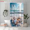 2D Flat, 1Pc Coastal Beach Shower Curtain With Seashells, Starfish & Ocean Waves - Bath Curtain Suitable For Bathtub/Shower, M