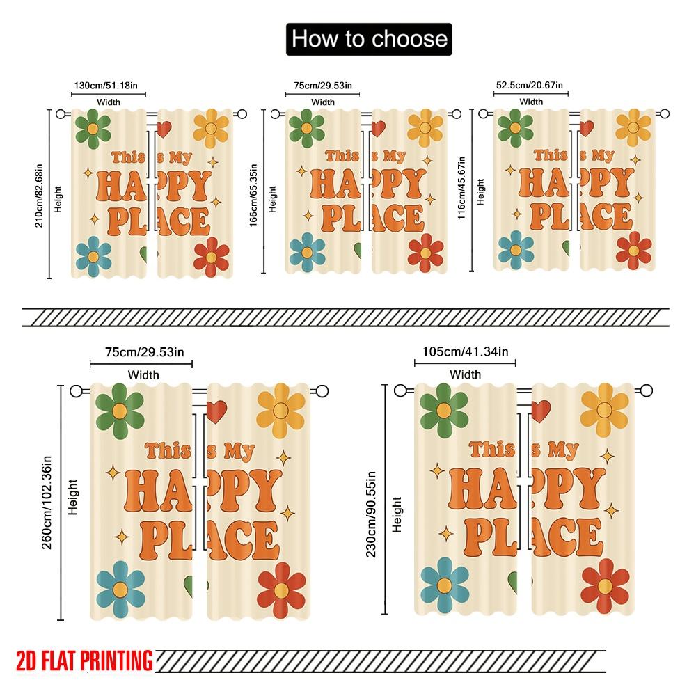 2pcs 2D Flat Printing Curtain Retro Flower Happy Place Fabric Without Electricity Family Party Use for All Occasions