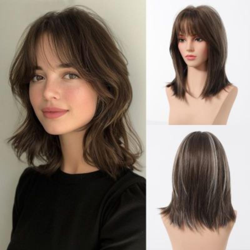Wig full head cover women's high-level clavicle hair simulation repair age reduction natural straight hair Europe and the United States