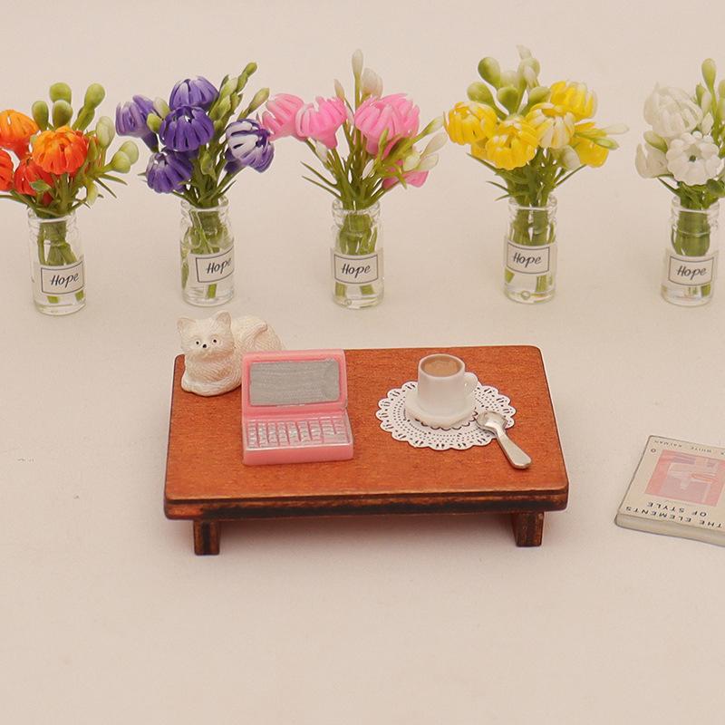 6Pcs Simulation Miniature Computer Low Table Coffee Vase Ornament Dollhouse Accessories Leisure Scene Props