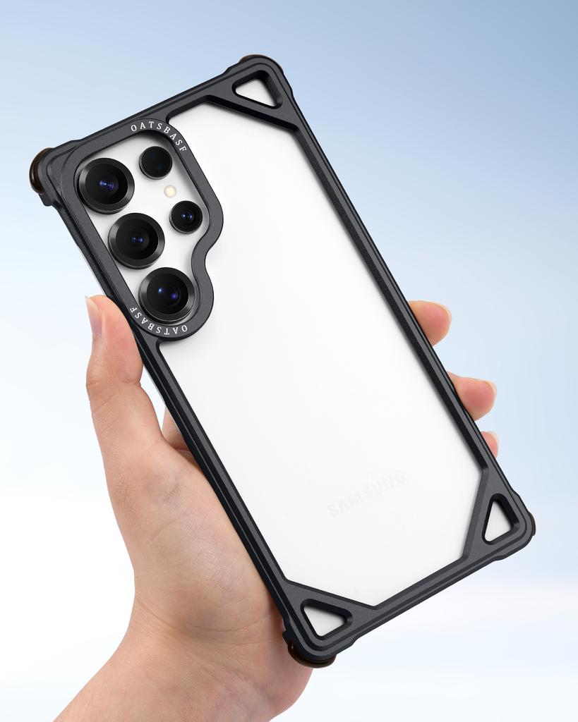 Oatsbasf Bezrámový kovový kryt pro telefon Samsung Galaxy S25 Ultra Minimalistický nárazník Ultra tenký ochranný kryt Bezdrátové nabíjení
