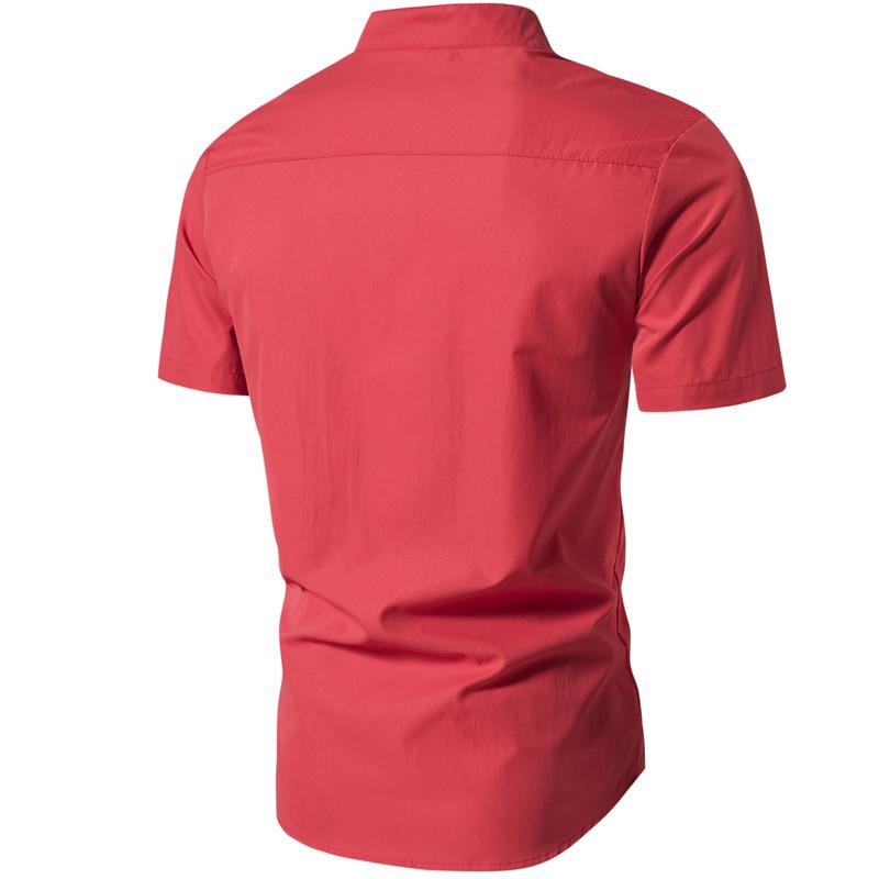 Summer Solid Stand Collar Men's Casual Shirt Buttons Short Sleeve White Black Shirts Men Pullover Top