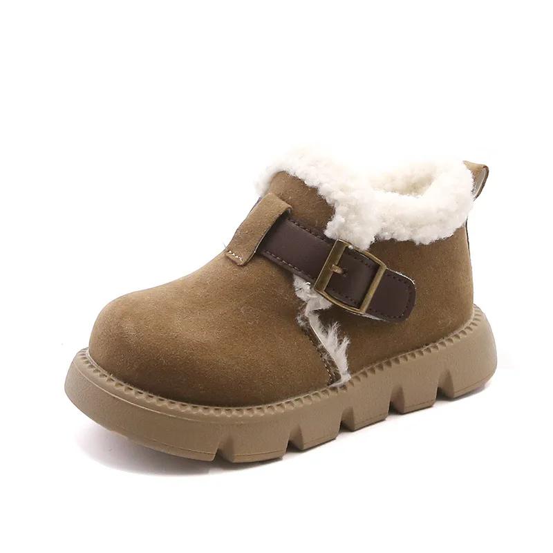 

Новые детские короткие ботинки Зимние универсальные повседневные хлопковые туфли для девочек Модный тренд Простые детские ретро плюшевые ботинки Толстая подошва 22 хаки
