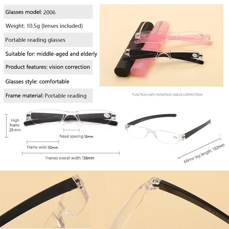 Men Reading Glasses Ultra-light Pen Holder Reading Glasses with Box Multi-color One-piece Plastic Presbyopic Glasses +1.0 To +4