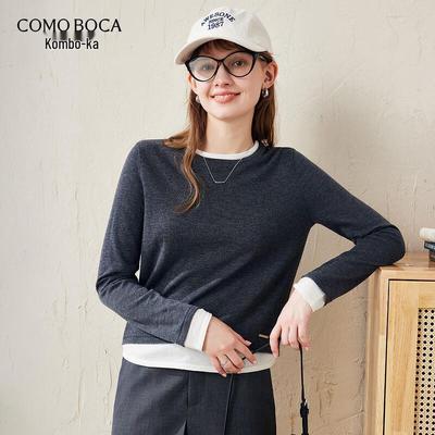 Women's Faux Two-Piece Fine Wool Sweater