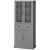 Kitchen Sideboard Storage Cabinet, 4 Doors (2 Glass), 1 Drawer, Adjustable Shelves, Grey
