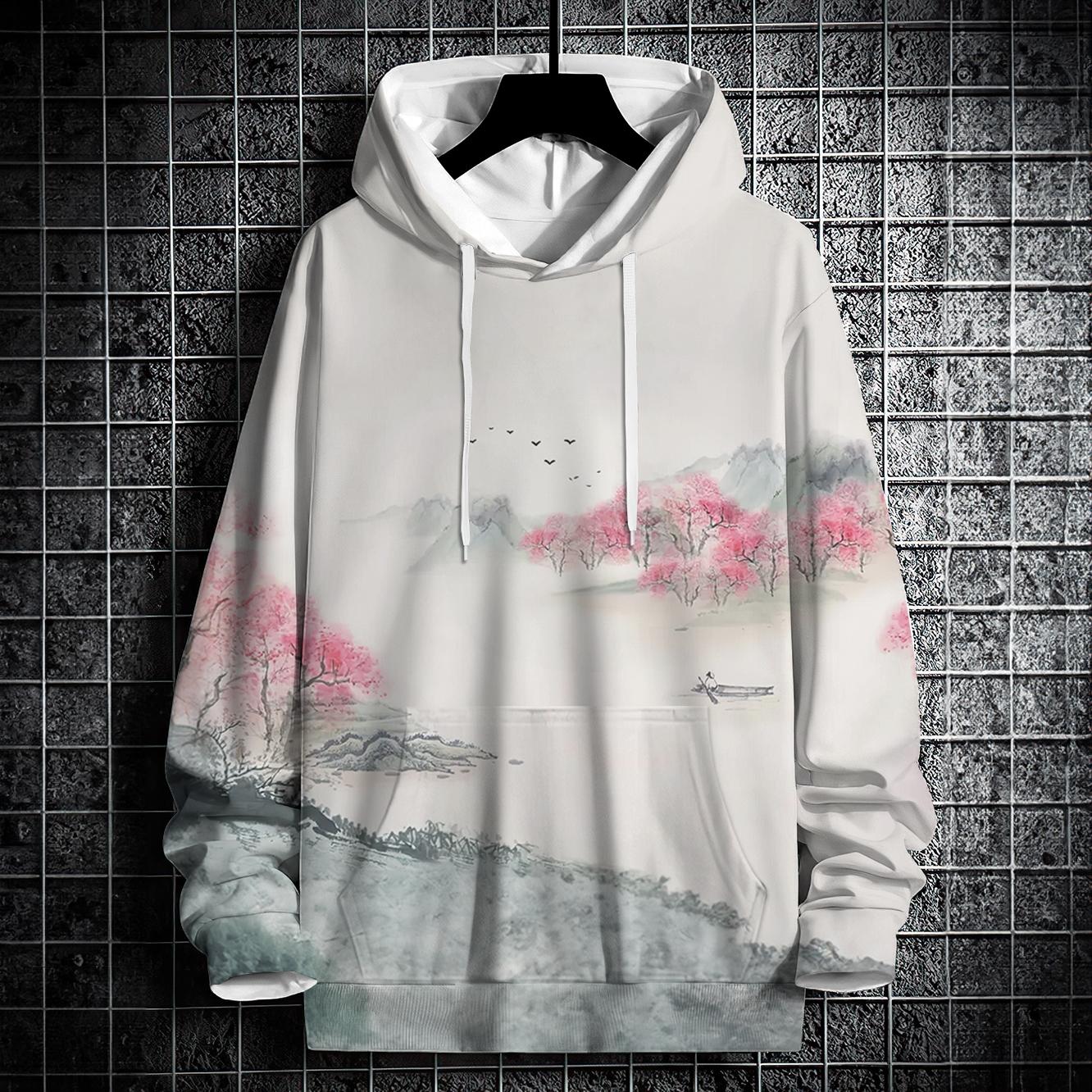 

Осінні толстовки для чоловіків, 3D-пейзаж, чорнильний принт, вуличний дизайнер, вільний пуловер великого розміру з довгими рукавами, осінній модний чоловічий одяг 5XL