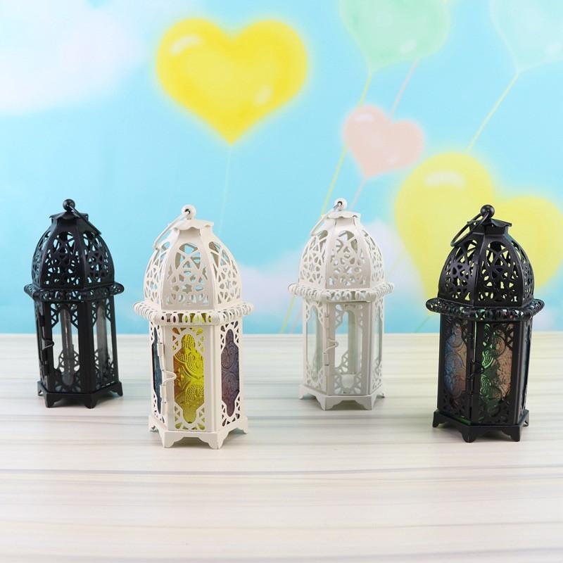 Vintage Hollow Moroccan Iron Lantern Tea Light Hanging Candle Holder Candlestick