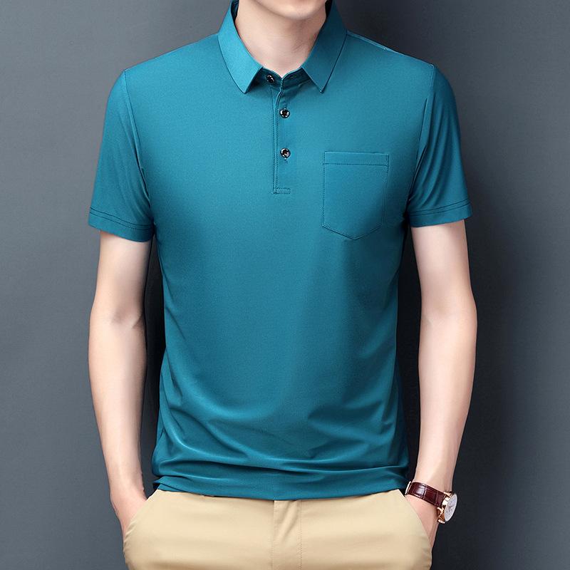 

Летняя новая мужская однотонная футболка с короткими рукавами и лацканами, повседневная тонкая футболка для мужчин XXXXL