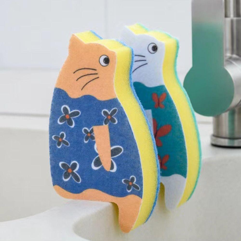 2pcs Delicate Sponge Cat Dish Sponge Non-Scratch Dishwashing Cloth  Bathroom