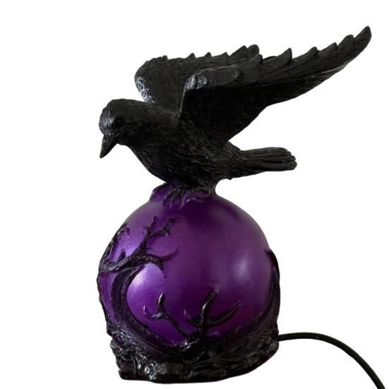 Artistic Bird Lamp Gothic Raven LED Ball Lamp, Mysterious Crow On Orb Sculpture, Table Halloween Decorative for Bedside Bedroom Living Room