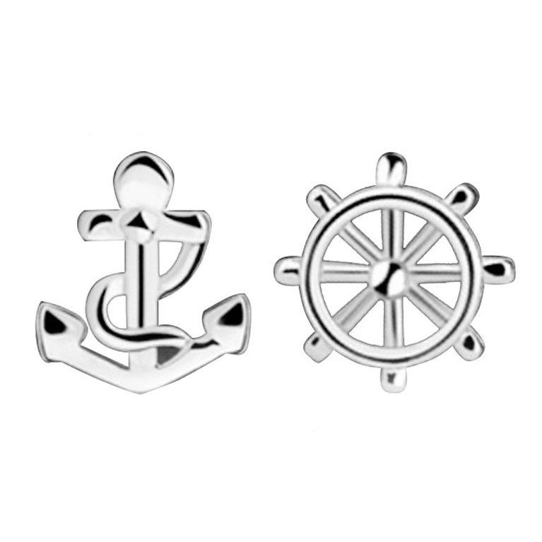 

[Minimalist Marine Anchor Earrings Summer Asymmetrical Earrings Geometric Nautical Wheel Studs Trendy Design]