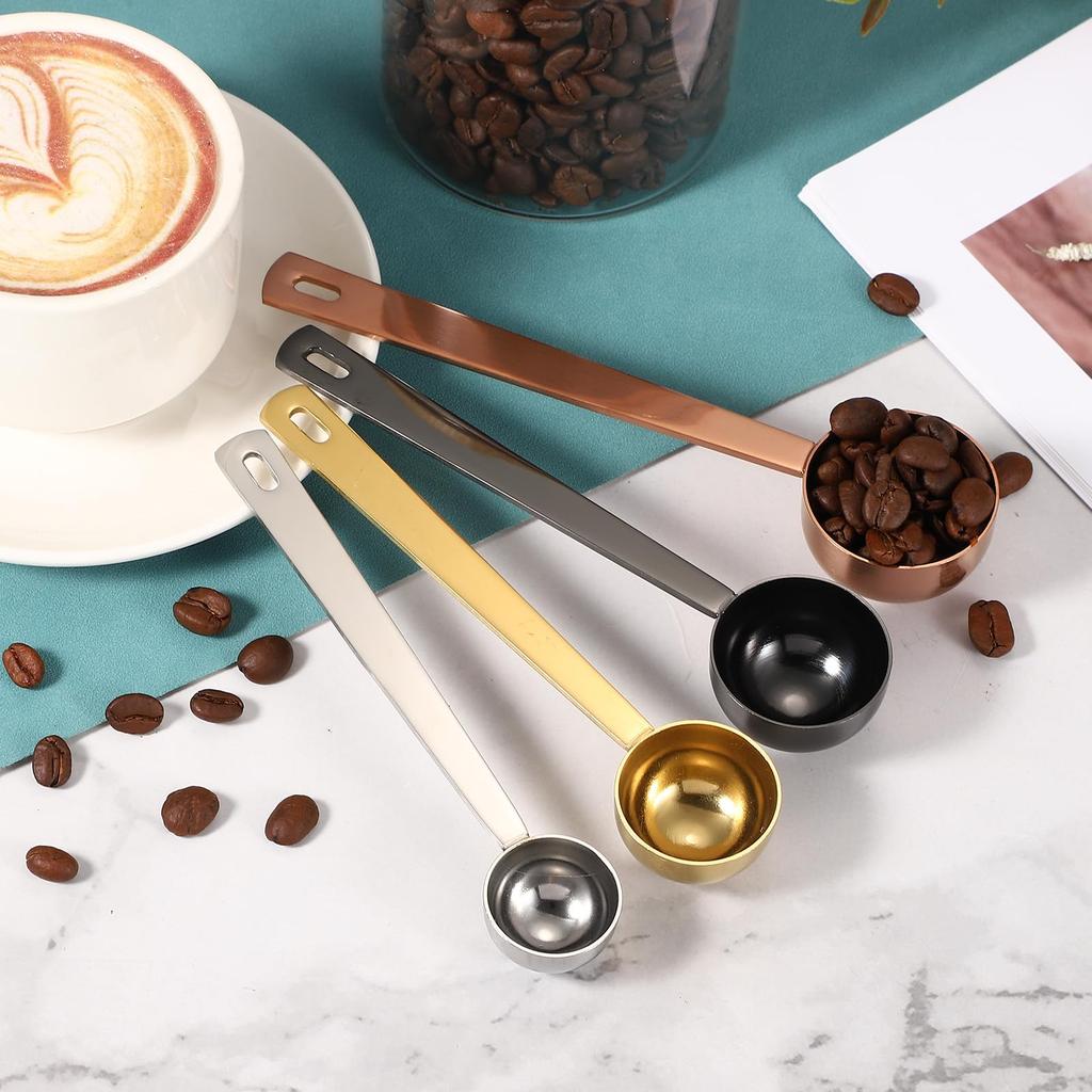 Uxcell Measuring Spoon, 10ml, Long Handle, Table Spoon, Teaspoon, Coffee Spoon, for Ground Coffee, Tea, Sugar, Cooking, and Baking, Black