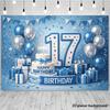 2D plane 17th birthday party banner background - Blue and white birthday theme yzb