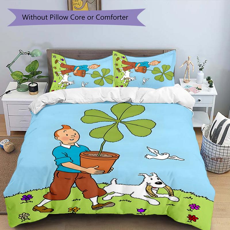 3pcs The Adventures of Tintins Design Cover Set - HD Printed Bedding with 1 Cover and 2 Pillowcases - Perfect for Home and Dorm Decor