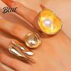 Mixed Metal Statement Ring Finger Imitation Pearl Embellishment Artistic Irregular