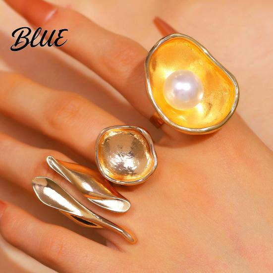 Mixed Metal Statement Ring Finger Imitation Pearl Embellishment Artistic Irregular
