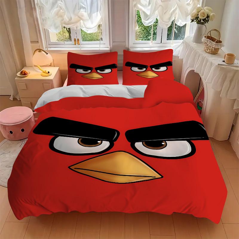 Angry Bird Face Print 3Pcs Bedding Setduvet Cover With 2 Bedropillowcase Home Birthday Gift